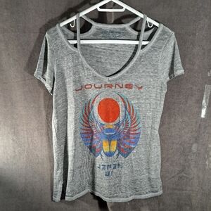 Lucky Brand Journey Japan 81 Grey Cut Out Neckline Graphic Band Tee VG+ S